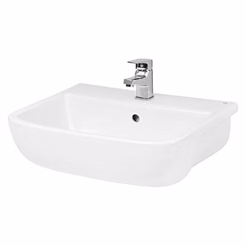 Hudson Reed SRB003 Fossil White Ceramic Semi Recessed Square Bathroom Basin with 1 Tap Hole, W: 52.0 cm, D: 42.5 cm, H: 17.5 cm