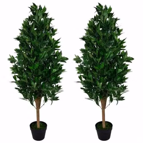 Leaf Design UK Pair of Green Artificial Bay Topiary Ball Trees, Height: 120 cm