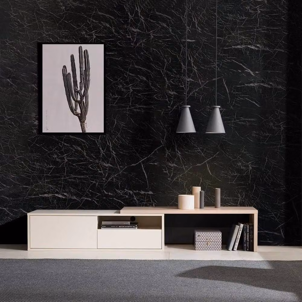 FLAVORA Black Marble PVC Kitchen Wrap Film Tablecloth Plastic Cover, 0.6m2 – 3