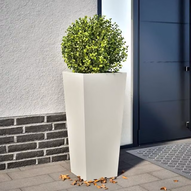 Berkfield Home Steel Garden Planter Tub in White, W/D/H: 35 x 35 x 75 cm – 1