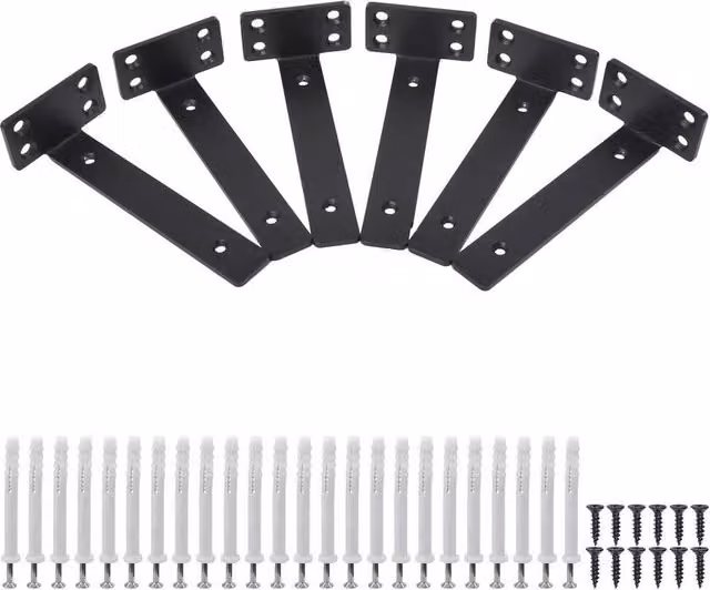 NESTLUNE 6 Pack Heavy Duty Metal Floating Shelf Brackets in Black