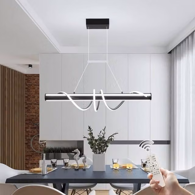 Garwarm Modern Dimmable LED Spiral Pendant Light with Remote Control in Black