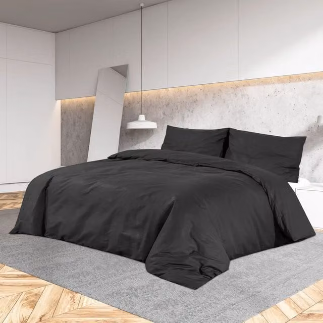 Berkfield Home Cotton Duvet Cover and Pillowcase Set, Black, 200 x 200 cm