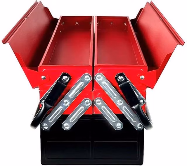 VOGREX Heavy Duty Metal Cantilever Tool Box with 3 Tiers and 5 Trays in Red and Multicolour