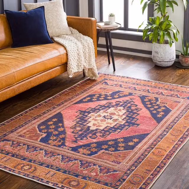 Livabliss Amelie Washable Vintage Boho Living and Dining Room Rug in Coral, W: 160 cm, L: 220 cm