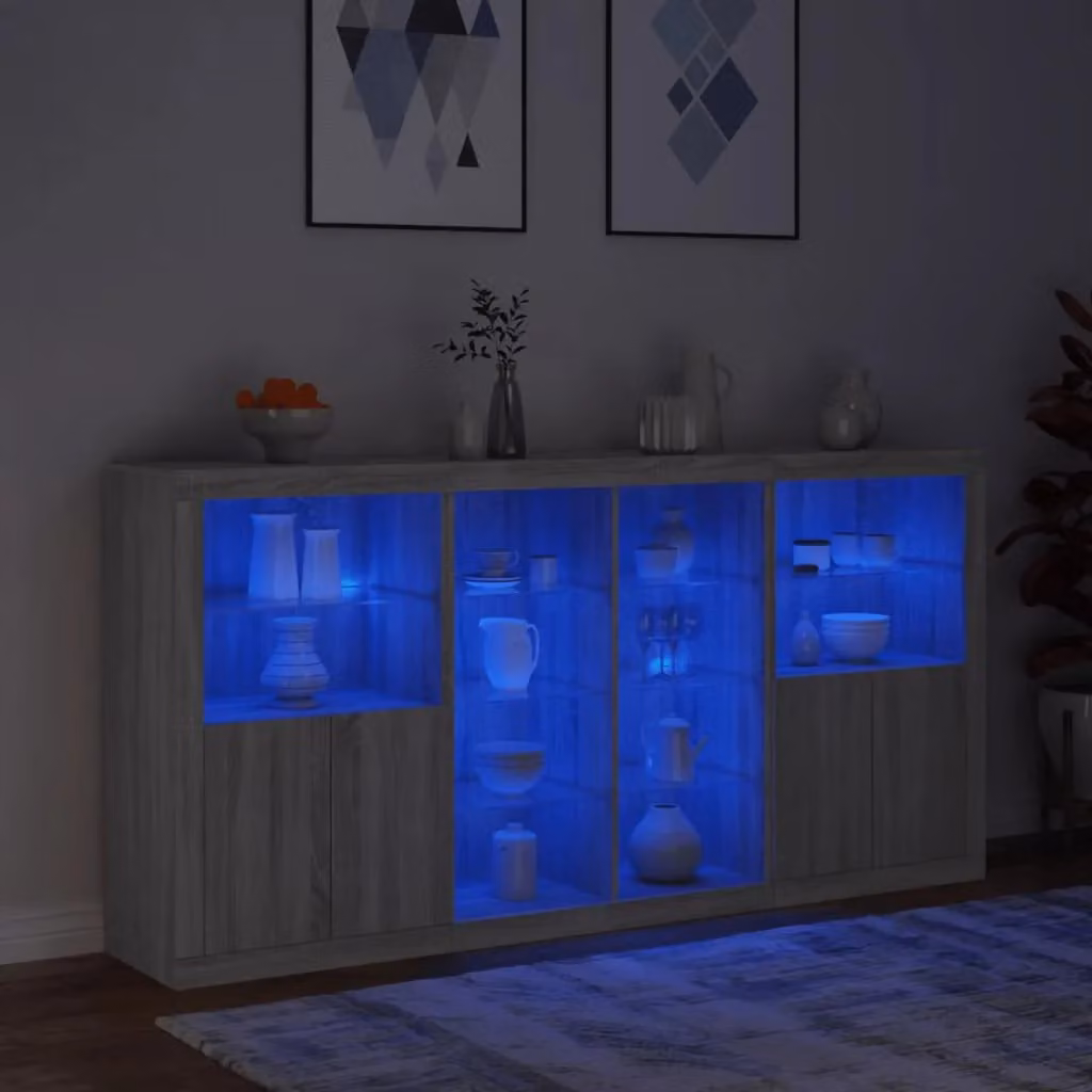 Berkfield Home Modern Sideboard with Integrated LED Lights in Grey Sonoma, W/D/H: 202 x 37 x 100 cm – 3