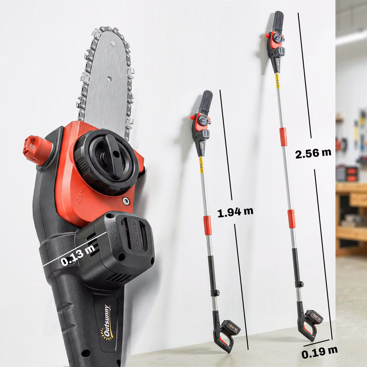 Outsunny 18V 8 inch Cordless Pole Chainsaw with 2 x 4.0Ah Batteries, Charger and Auto Lubrication, 1.94m/2.56m Reach – 3