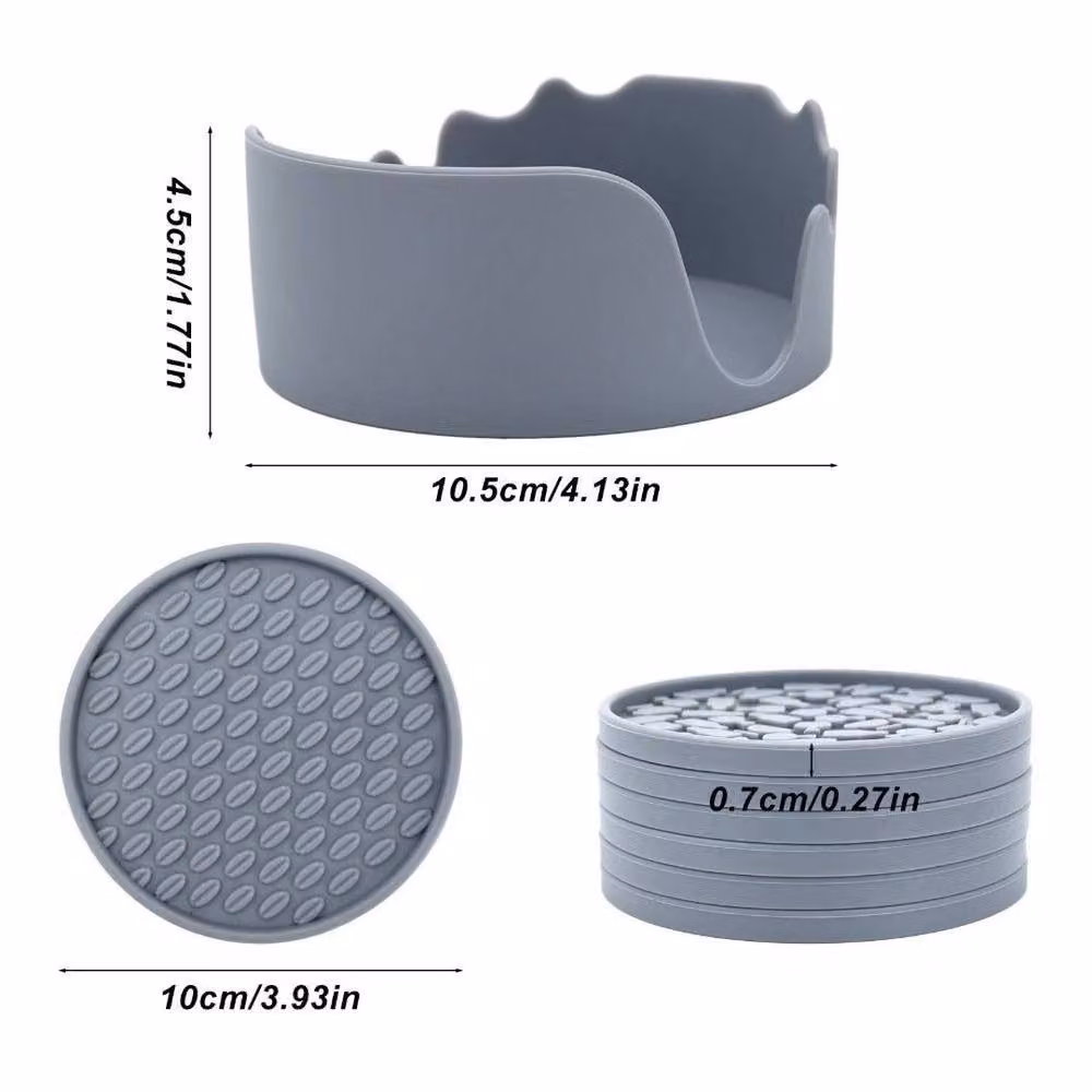 FLAVORA Grey Silicone Heat Insulation Coaster Table Mat with Holder – 2