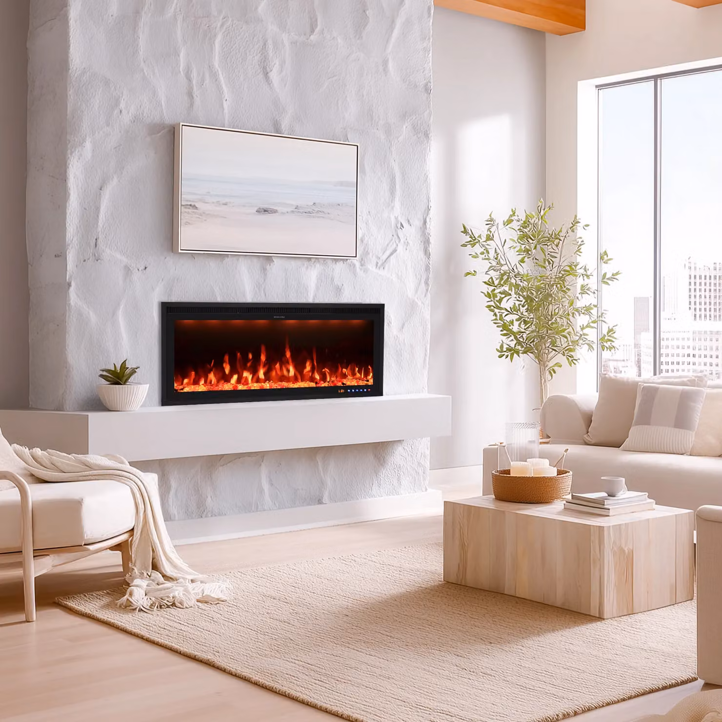 Omni-Burn Black Recessed and Wall-mounted Electric Fireplace with App Control, W/D/H: 152 x 16.02 x 42.84 cm – 5
