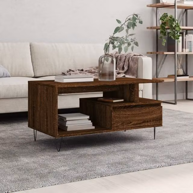 Berkfield Home Modern Brown Oak Coffee Table with Lift Mechanism, W: 90 cm, D: 49 cm, H: 45 cm – 1