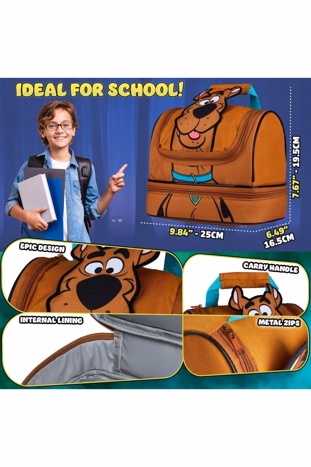 Get Trend Scooby Doo Kids Insulated Lunch Bag with Dual Compartments in Brown – 8