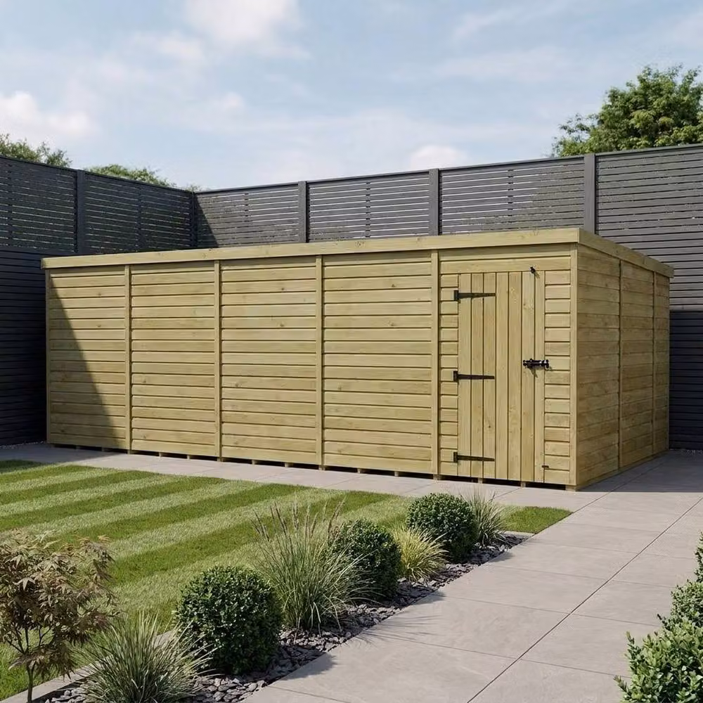 Buttercup Farm Brown Timber Pent Garden Shed with Single Door and No Windows, W: 610 cm, D: 305 cm, H: 210 cm – 2