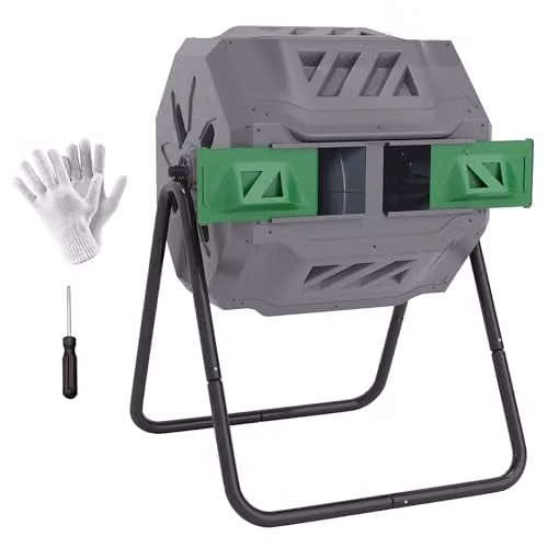 Outsunny 160L Dual Chamber Tumbling Compost Bin, Grey