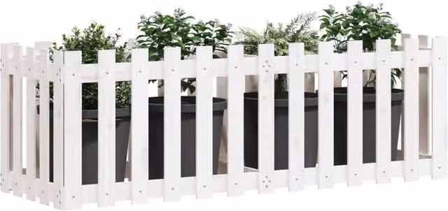 Berkfield Home Garden White Wooden Raised Bed with Fence Design, W/D/H: 150 x 50 x 50 cm