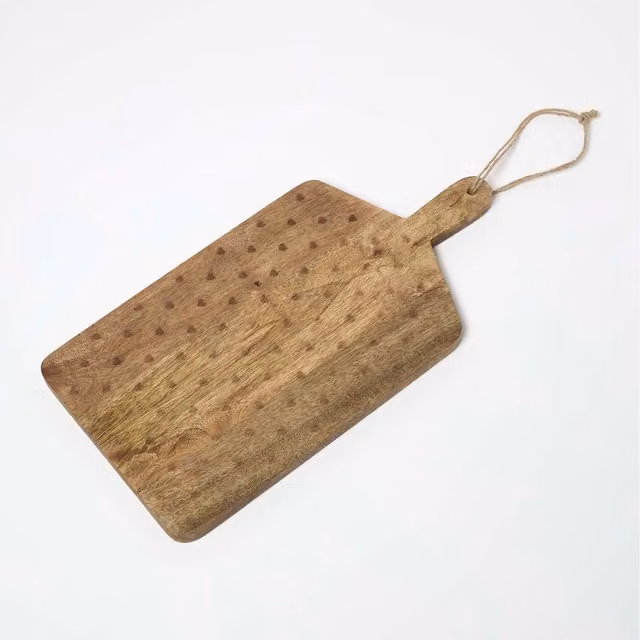 Homescapes Rectangular Wood Chopping Board in Brown and Yellow