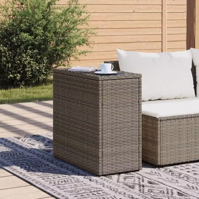 Berkfield Home Grey Poly Rattan Garden Side Table with Glass Top W/D/H: 58 x 27.5 x 55 cm – 1