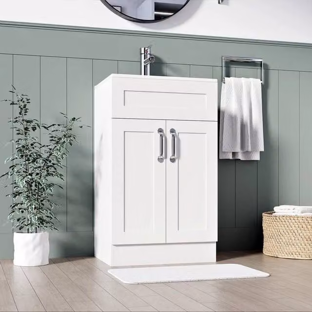 FORGEVIO White Floor Standing Modern Bathroom Vanity Unit with Ceramic Basin