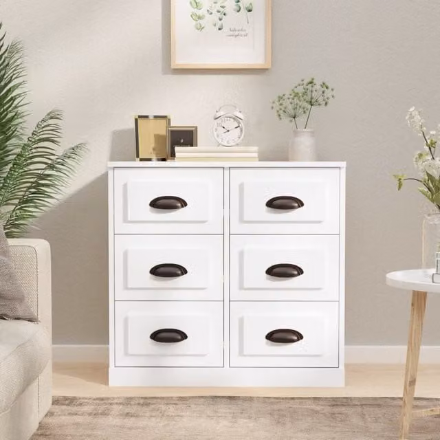 Berkfield Home Classic Sideboard in White MDF, W/D/H: 70 x 35.5 x 67.5 cm