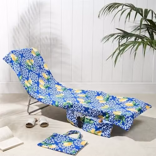 OHS Mediterranean Graphic Microfibre Beach Towel in Blue and White, W/H: 75 x 215 cm
