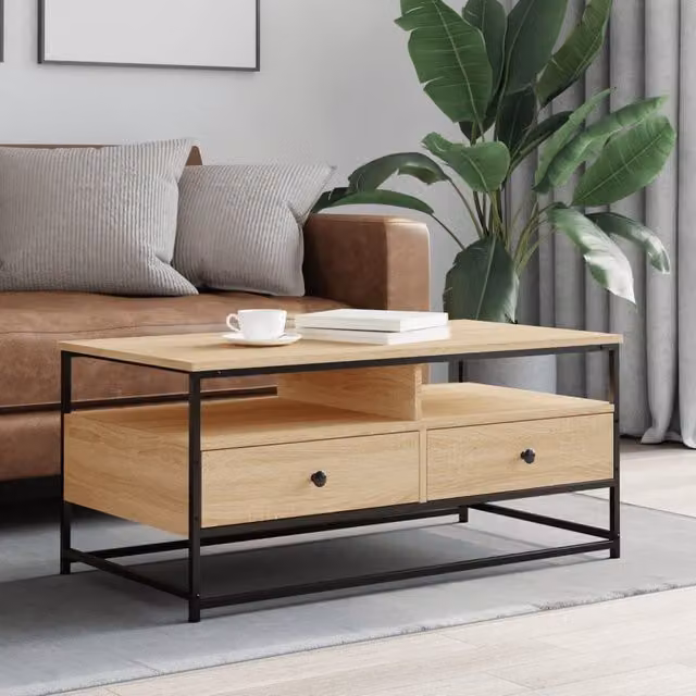 Berkfield Home Sonoma Oak Coffee Table in Brown, W/D/H: 100 x 51 x 45 cm – 1