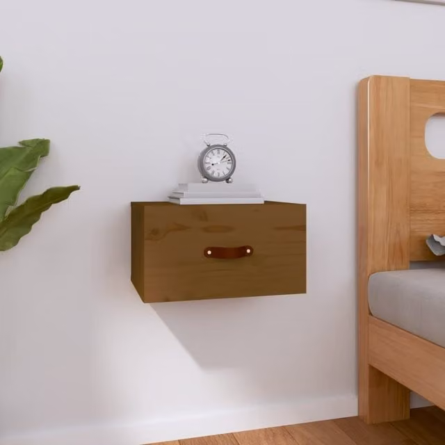 Berkfield Home Wall-mounted Bedside Cabinet in Honey Brown, W: 40 cm, D: 29.5 cm, H: 22 cm