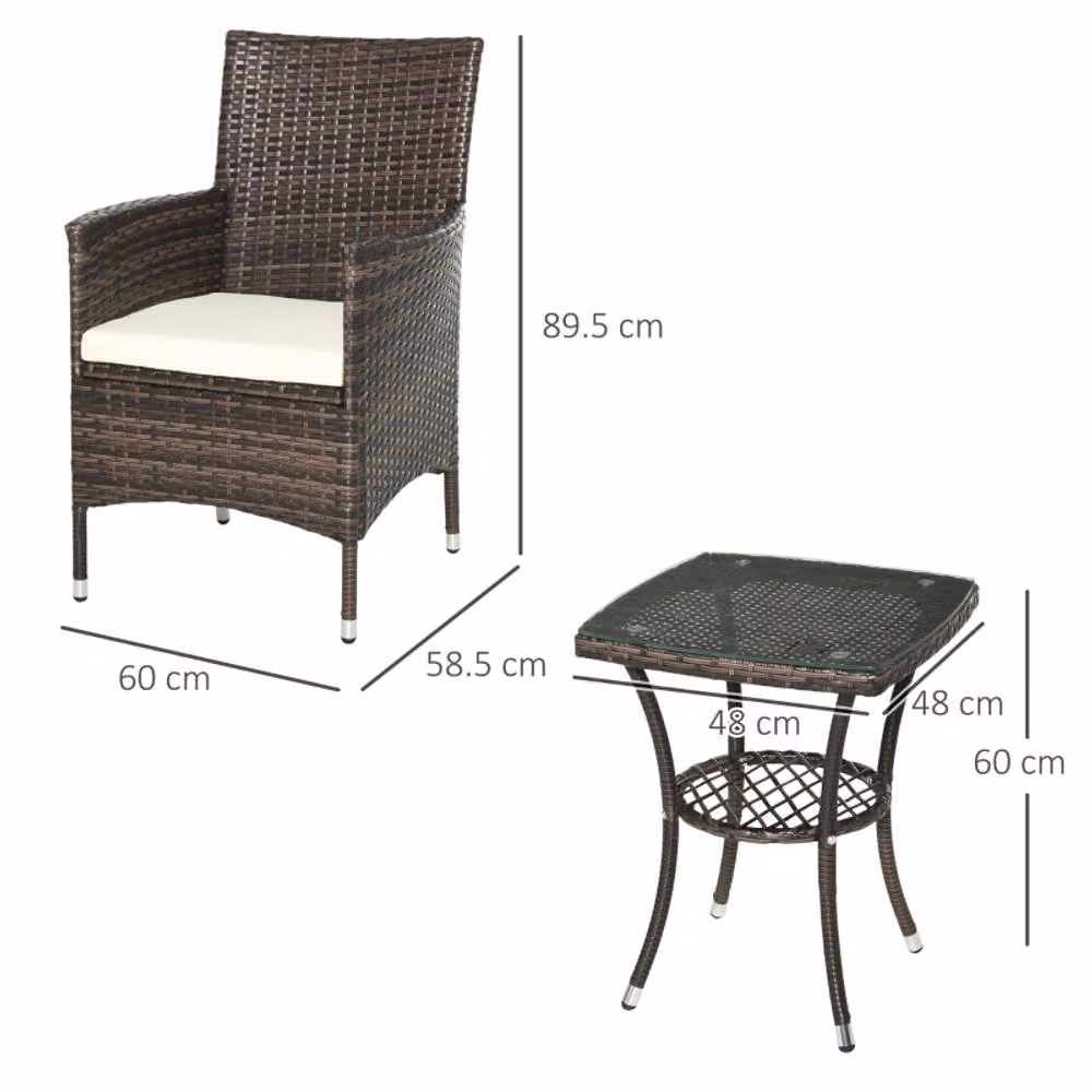 STILVORA 3-Piece Bistro Set with Cushions in Brown Rattan Look and Matt Steel – 2