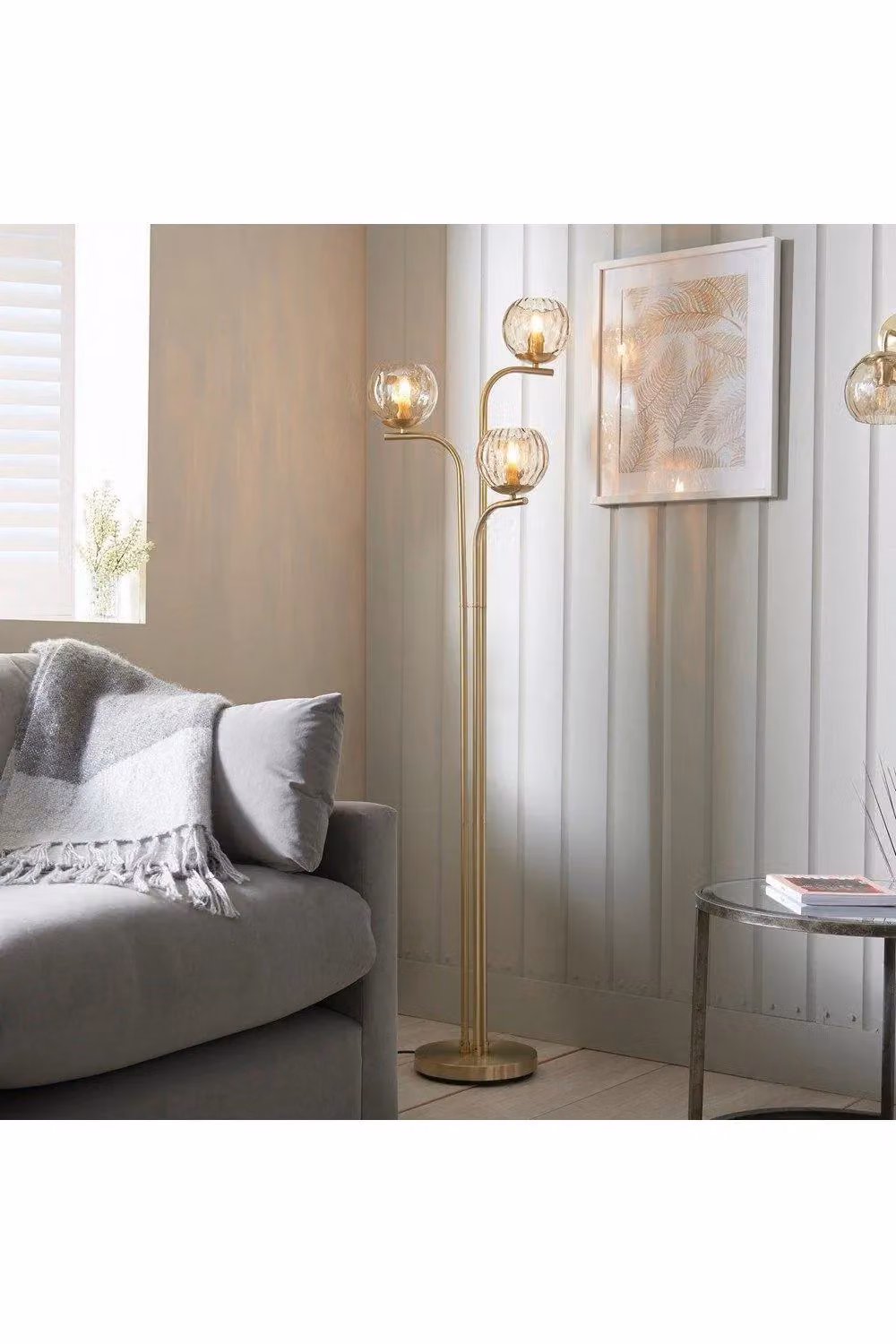 Netlighting Dimple Modern LED Floor Lamp in Gold and Brass with Champagne Lustre Glass Sphere – 2