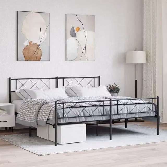 Berkfield Home Metal Bed Frame with Headboard and Footboard in Black, Super King Size (200 x 200 cm)