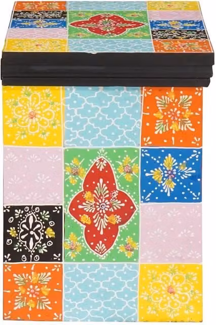 Berkfield Home Traditional Multicolour Floral Bedside Cabinet in Solid Mango Wood W/D/H: 40 x 30 x 40 cm – 1