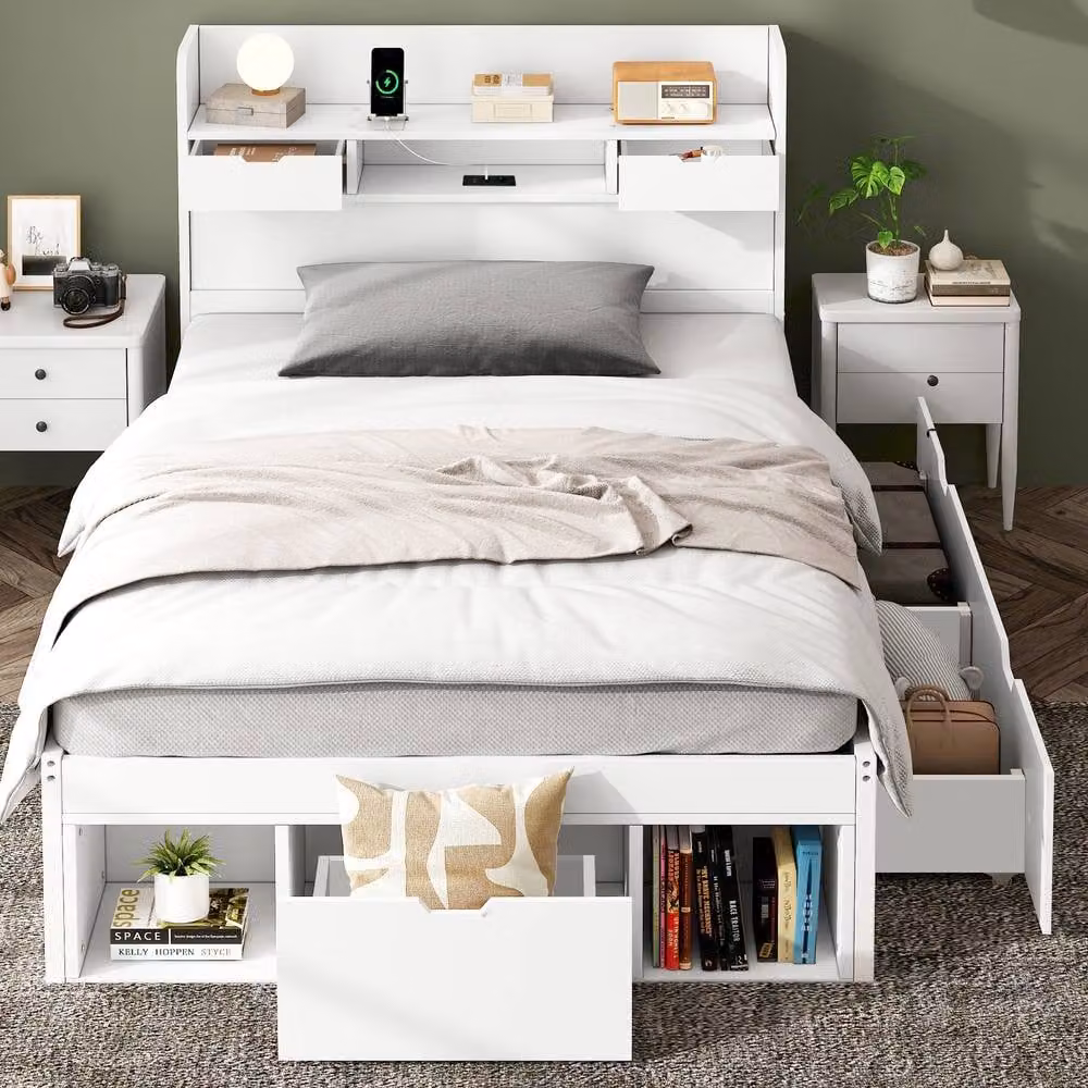 Matteo Childrens Multifunctional Single Daybed in White with USB Charging Port and Storage Drawers W/D/H: 90 x 190 cm – 5