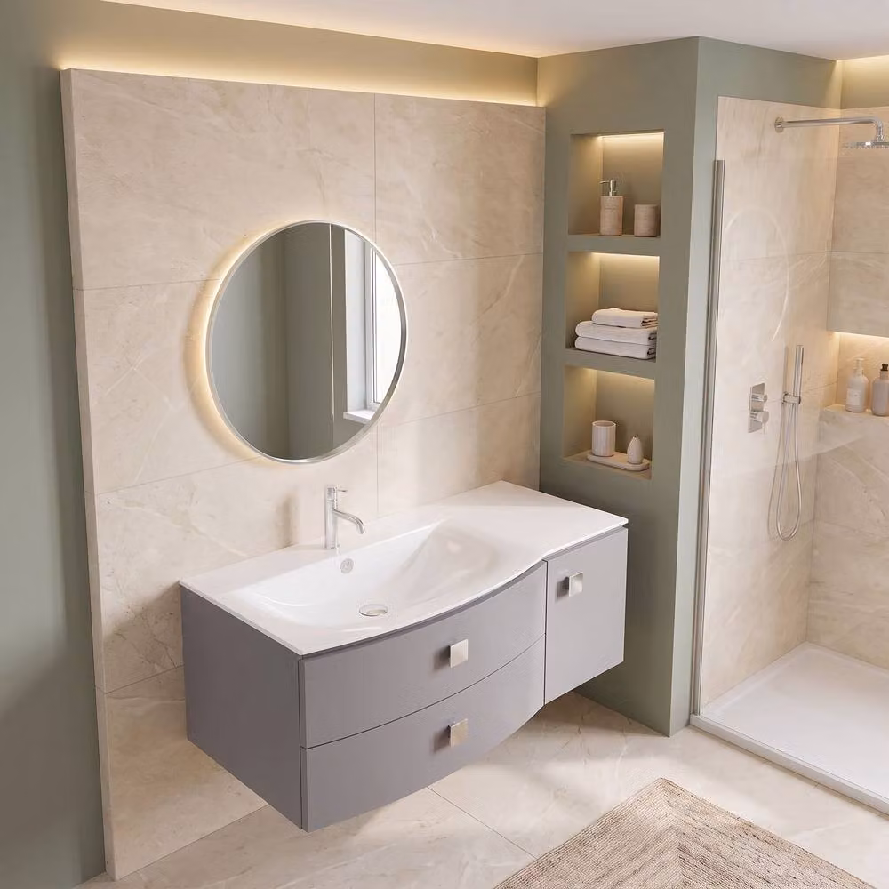 Balterley Gentleshaw Left-Hand 1 Door 2 Drawer Vanity Basin Unit in Matt Grey, Width: 100 cm – 2