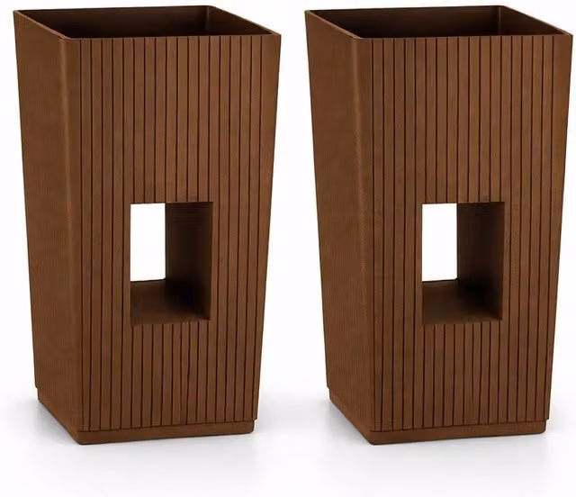 Simpa Cubic Modern Plastic Planter Set of 2, Brown, H 43 cm x Dia 26 cm – 1