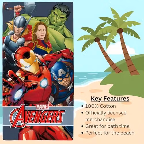 Dreamtex Marvel Avengers Graphic Beach Towel, Blue and Multicolour, W/D/H: 70 x 140 cm – 2