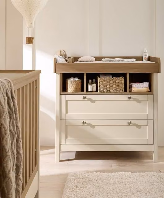 Mamas & Papas Convertible Dresser Changer with Integrated Storage Bins in Matt Beige