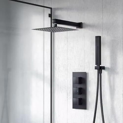 Nes Home Thermostatic Mixer Valve Shower Set with Hand Shower in Matt Black
