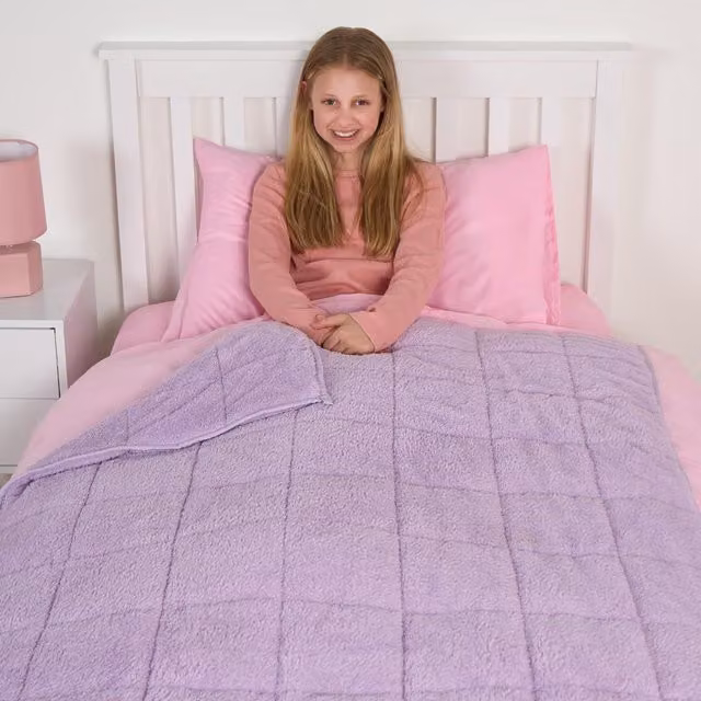 OHS Teddy Fleece Weighted Blanket for Kids in Lilac Purple