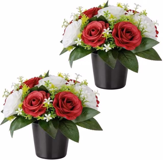 SPETLEK 2 Pack Red Artificial Silk Cemetery Flowers for Condolence