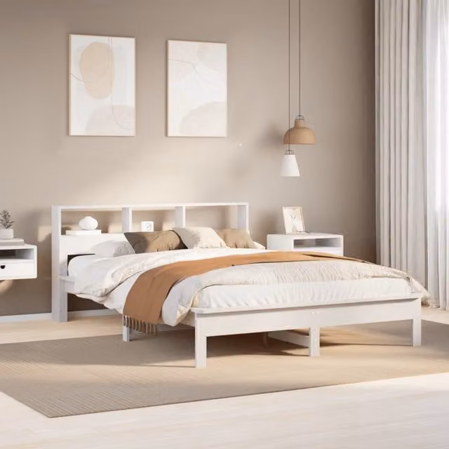 Berkfield Home White Solid Wood Pine Bed Frame W/D/H: 140 x 190 cm