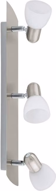 Loops 3 Spot Wall Light in Satin Nickel with White Satin Glass Shades, E14 Bulb Base