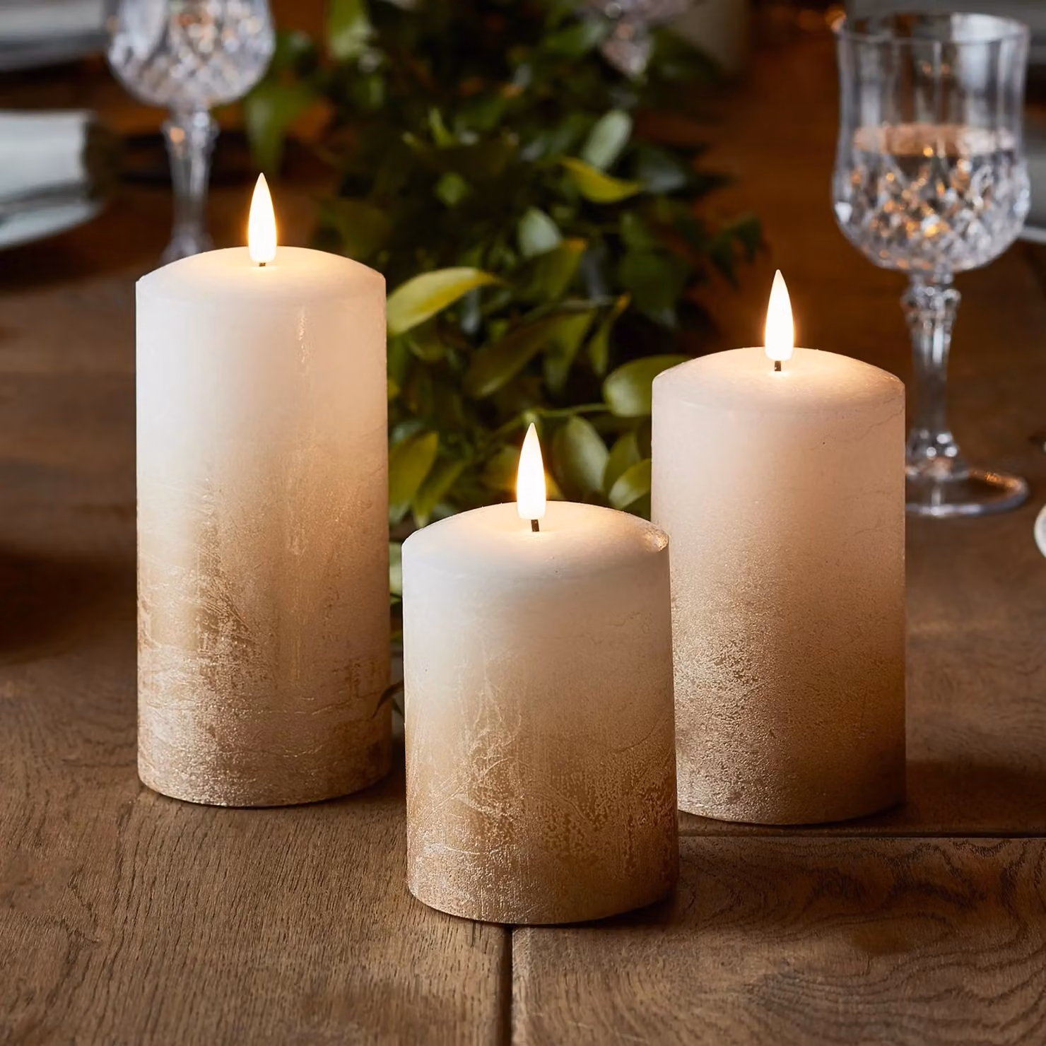 TruGlow Bronze Ombre LED Pillar Candle Trio with Remote Control, Beige and Bronze