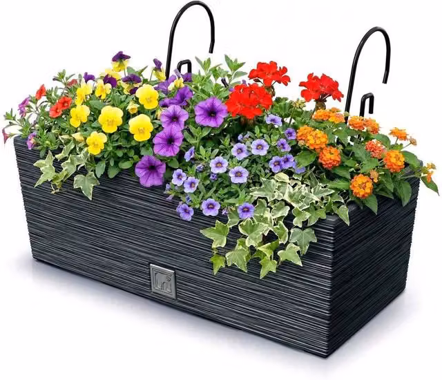 SPETLEK Grey Rectangular Hanging Basket Balcony Planter for Railings W/D/H: 37.5 x 19.5 x 16.5 cm