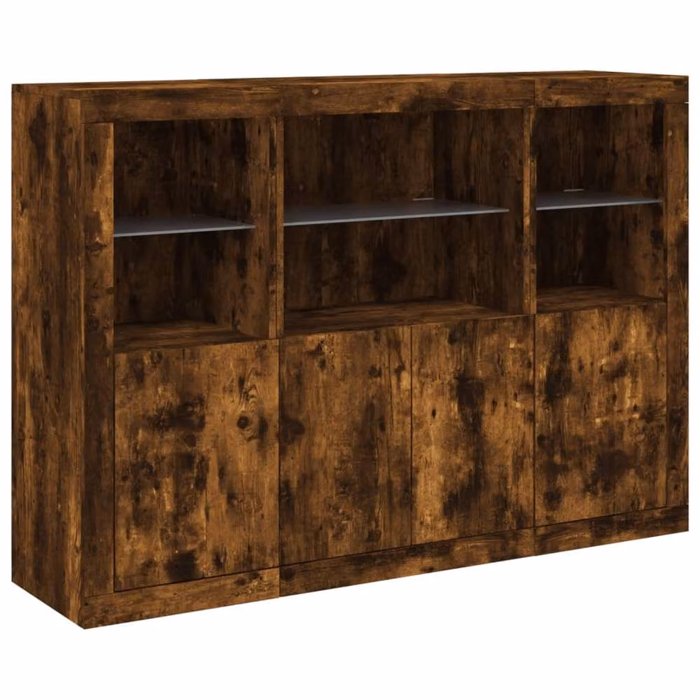Berkfield Home Set of 3 Modern Smoked Oak Sideboards with Integrated LED Lighting in Brown – 4