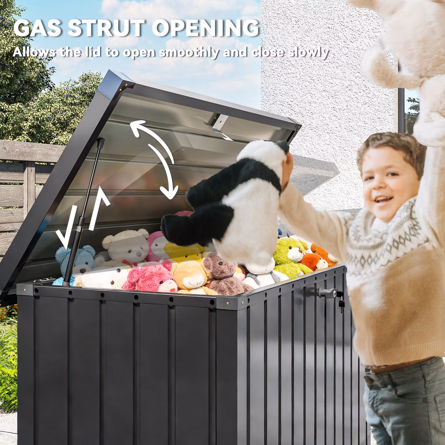 Outsunny 400L Galvanised Steel Garden Storage Box in Black – 5