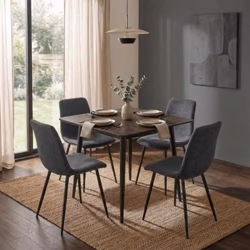 FWStyle Evie Set of 4 Grey Fabric Dining Chairs with Black Metal Legs – 5