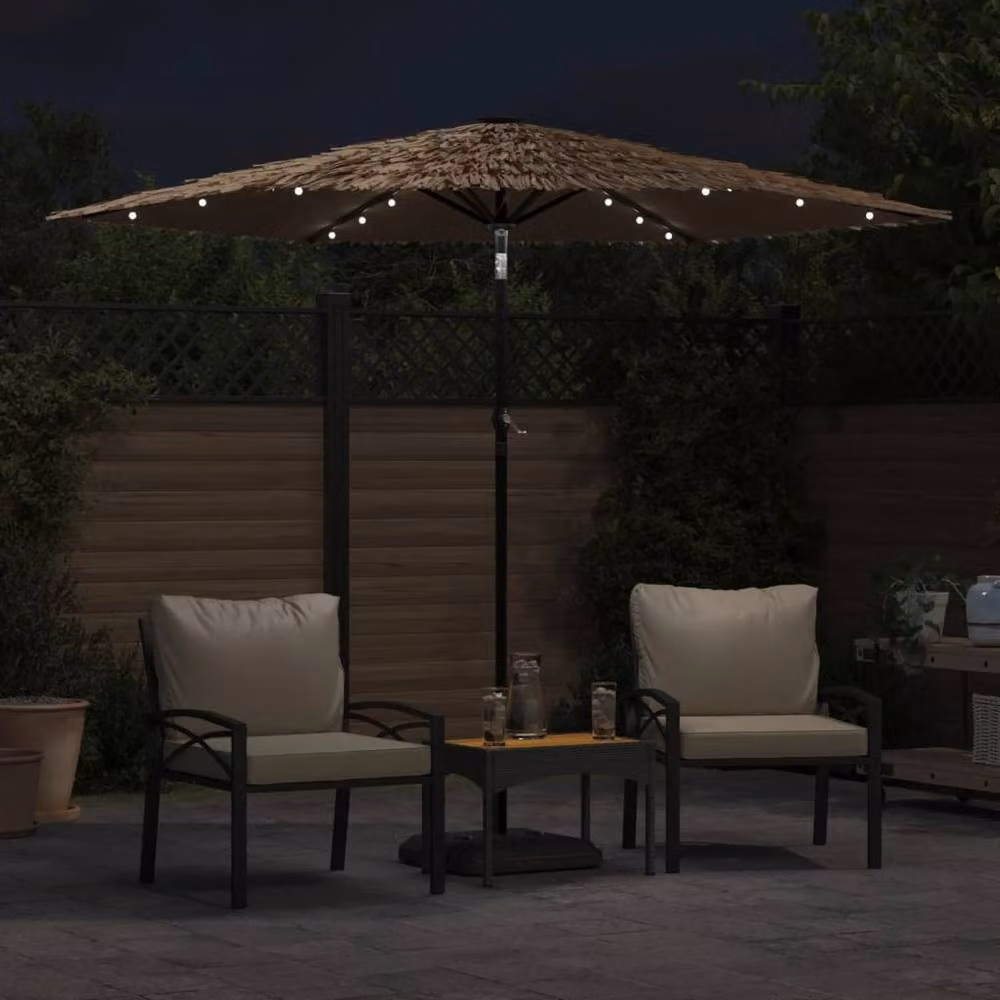 Berkfield Home Brown Garden Parasol with LEDs and Steel Pole, W: 268 cm, D: 268 cm, H: 226 cm – 3