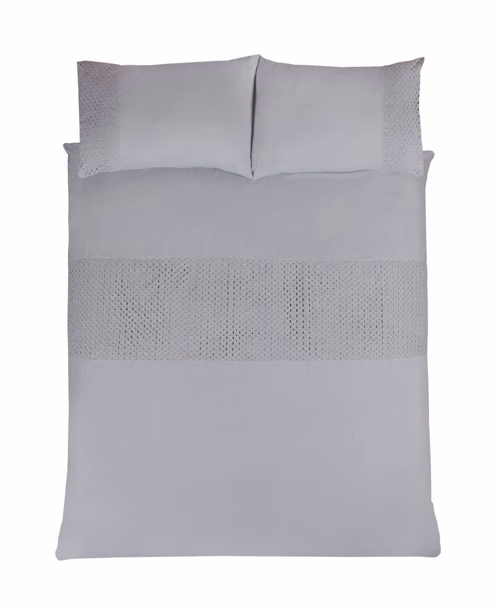 Smart Living Luxury Super Soft Lace Panel Duvet Cover and Pillowcases, Silver, 180 x 200 cm – 2