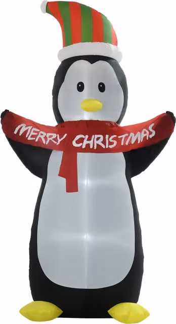 HOMCOM 243cm Inflatable Penguin Christmas Decoration with Merry Christmas Banner and LED Lights for Indoor and Outdoor Use – 1