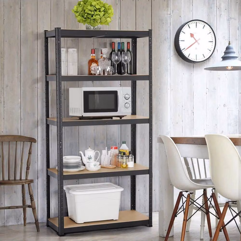 Kelvenix 2-Piece Heavy Duty 5-Tier Garage Shelving Unit, Black, H 180 x W 90 x D 30 cm – 4