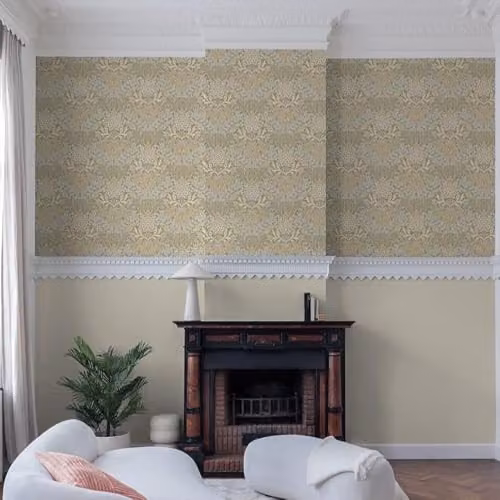 Grandeco Belevedere Arts and Crafts Floral Damask Wallpaper in Taupe, Beige and Green – 2