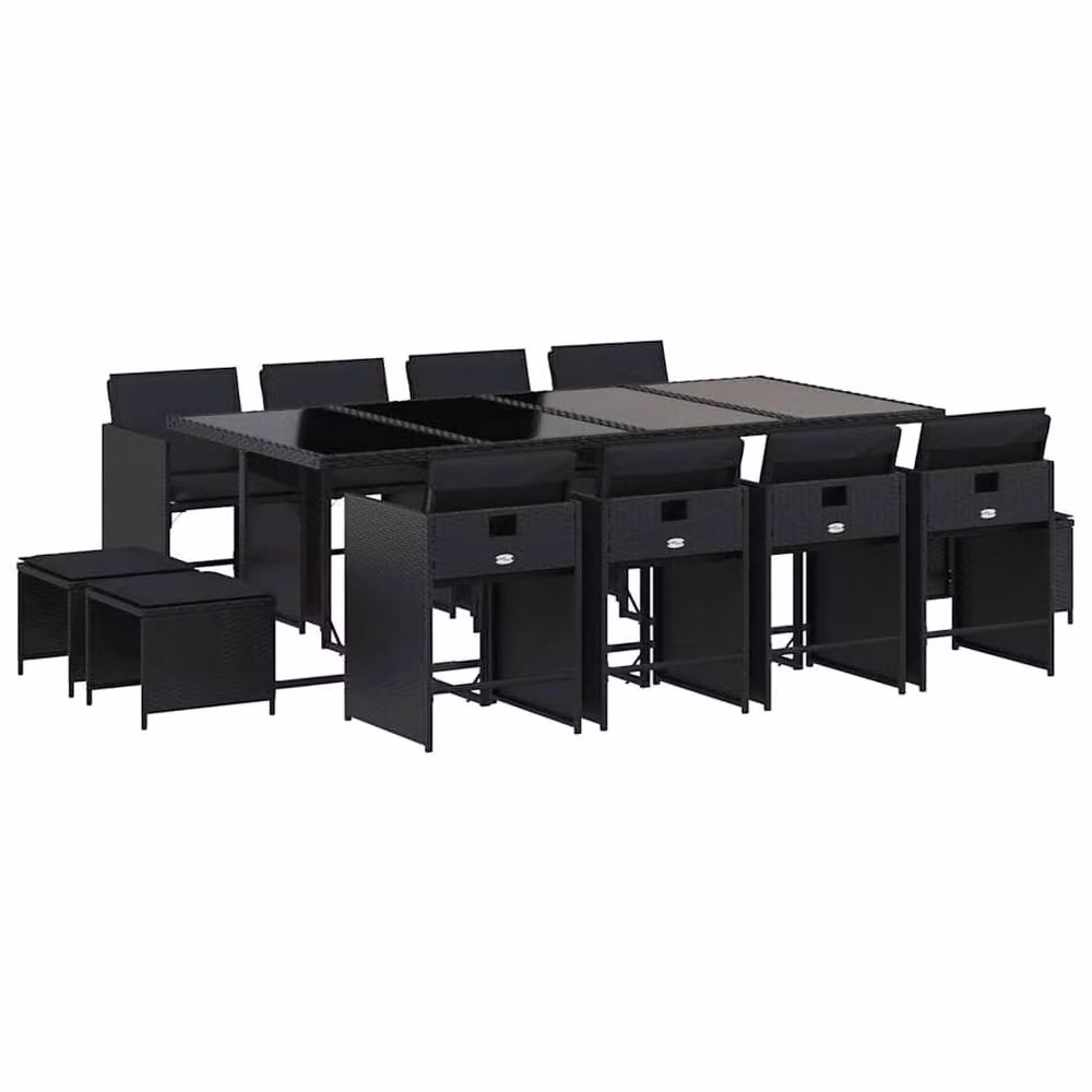 Berkfield Home 13 Piece Garden Dining Set with Black Poly Rattan Cushions – 2